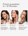 Anwendung in drei Schritten: Bronzing, Blush und Highlighter Stick auftragen